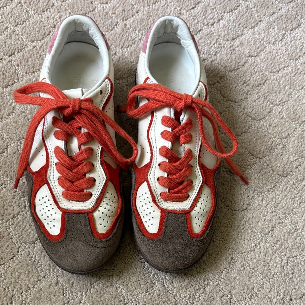 ALOHAS White Red Brown Suede Athletic Sneakers